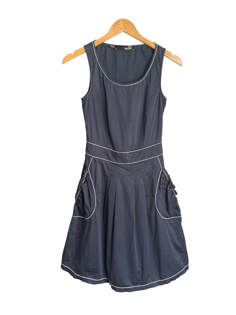 Love Moschino Fit N Flare Dress Women’s Size 4 Navy White Contrast Stitching